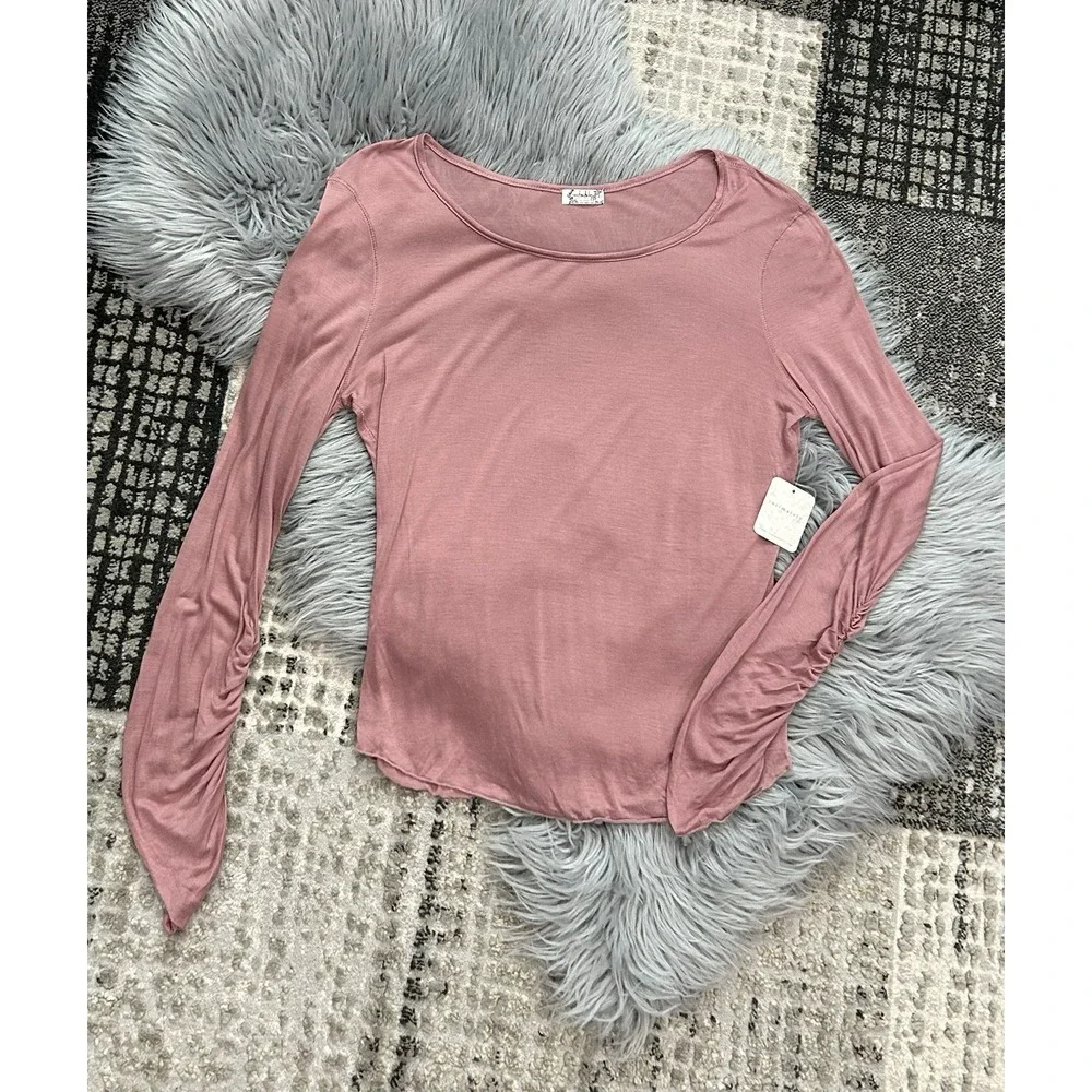Intimately FP Free People Rose Pink Ruched Long‎ Sleeve Top Size Small